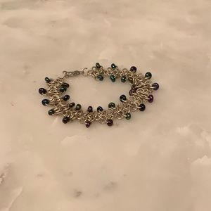 Chainmail Bracelet with Black Iridescent Beads